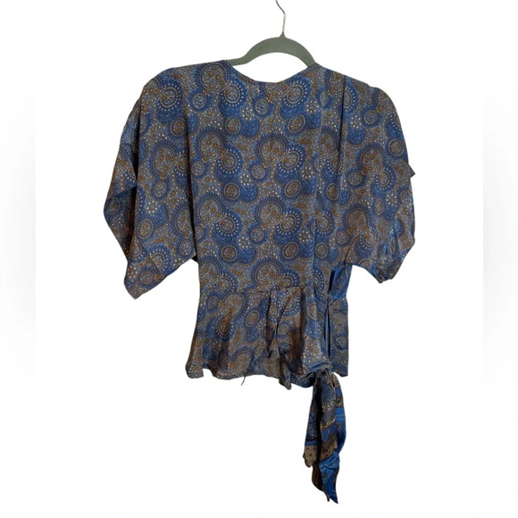 Perry Walker Collective Silk Paisley Bohemian Wrap Top - Picture 2 of 5